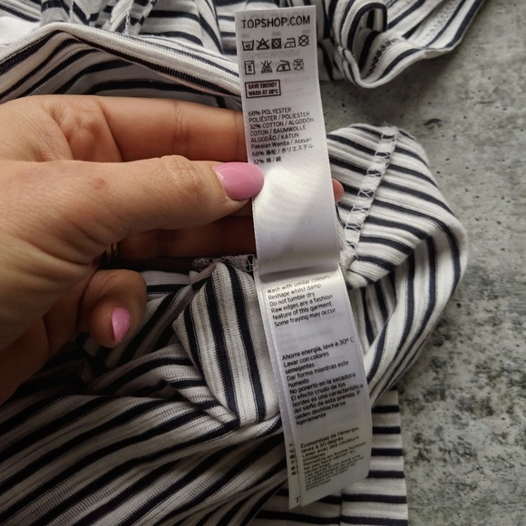 TOPSHOP tie front crop tee blue white stripe 0833 - Picture 5 of 8